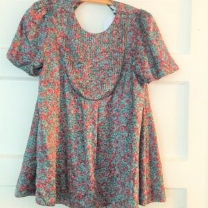 Maria Bonita Silk Unique Short Sleeve Open Back Oversized Top